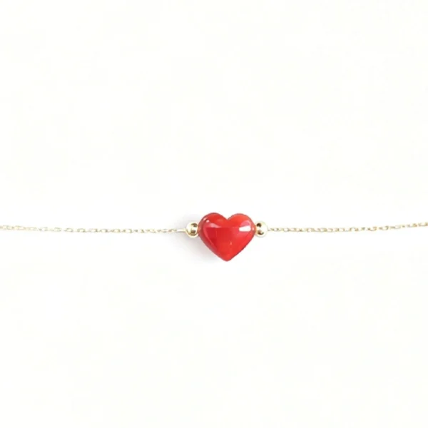 Bracelets or 18k - Coeur corail véritable Sur chaîne or 18k