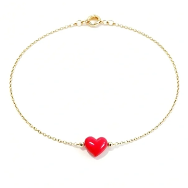 Bracelets or 18k - Coeur corail véritable Sur chaîne or 18k