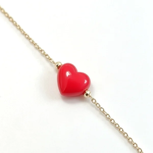 Bracelets or 18k - Coeur corail véritable Sur chaîne or 18k
