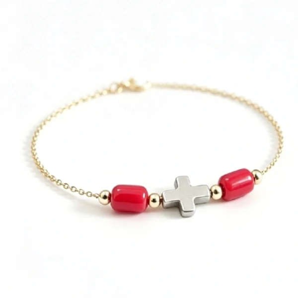 Bracelets or 18k - Corail véritable et Croix en hématites