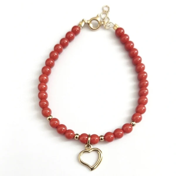 Bracelet Corail Or avec pendentif coeur contour