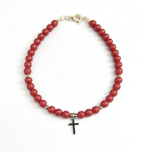 Bracelet Corail Or avec pendentif Croix