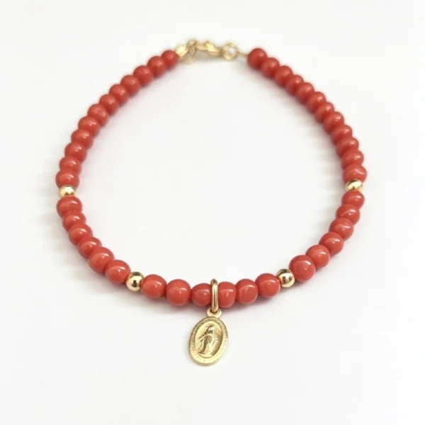 Bracelet Corail Or avec pendentif Vierge