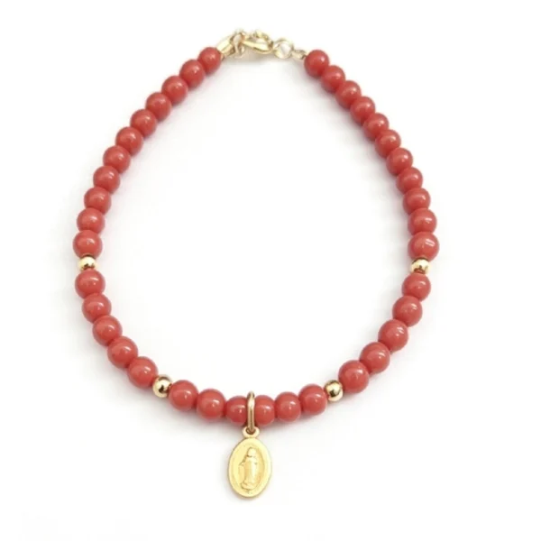 Bracelet Corail Or avec pendentif Vierge