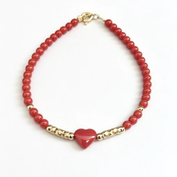 Bracelet Corail et Or cœur corail véritable