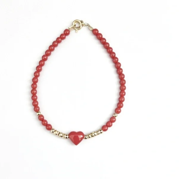 Bracelet Corail et Or cœur corail véritable
