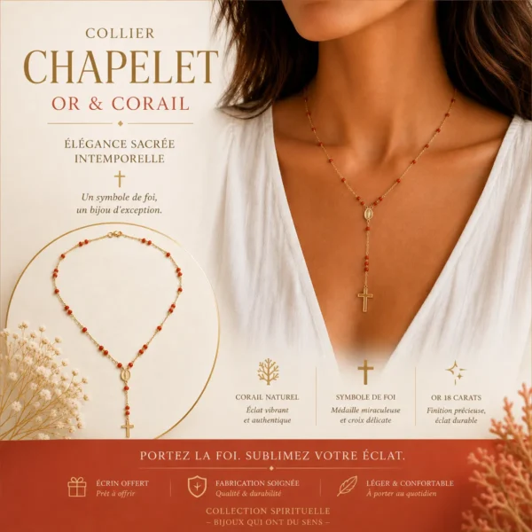 Collier Chapelet or 18k et corail