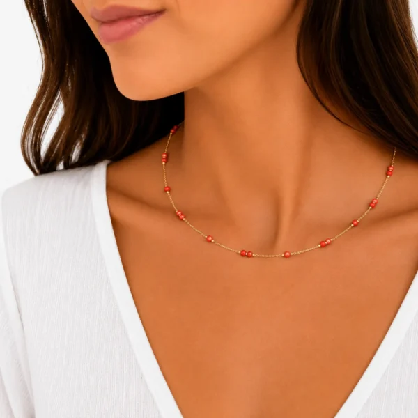 Collier alternée or 18k et perle corail véritable