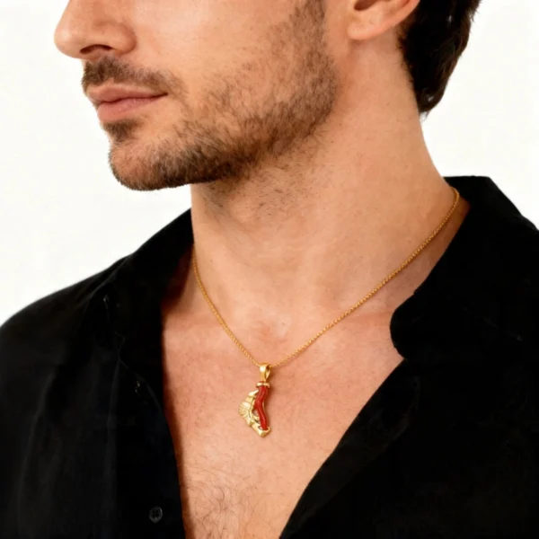 Pendentif or 18k - Pendentif or 18k et corail véritable