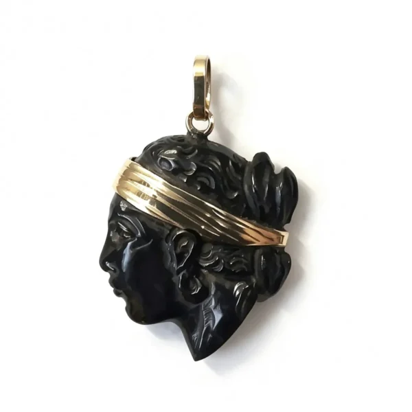 Pendentif or 18k - Tête de maure or 18k et pierre tendre