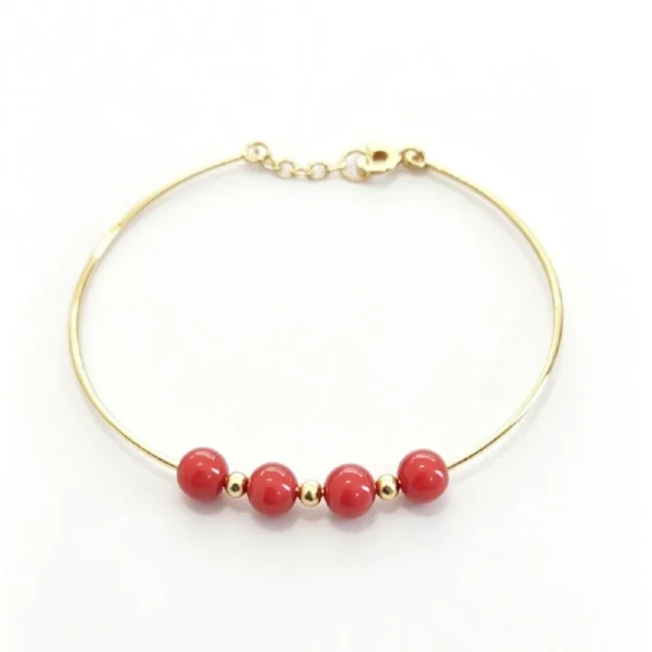 Bracelets or rigide perles rondes corail véritable