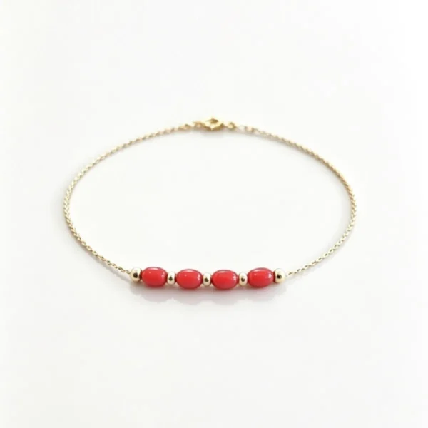 Bracelets chaîne or 18k et 4 olivettes corail véritable