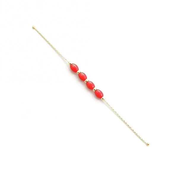 Bracelets chaîne or 18k et 4 olivettes corail véritable