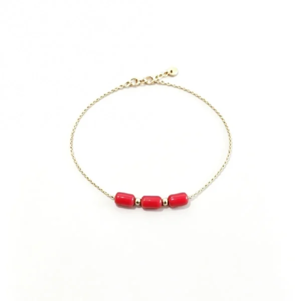 Bracelets chaine or 18k et 3 petits tubes corail véritable
