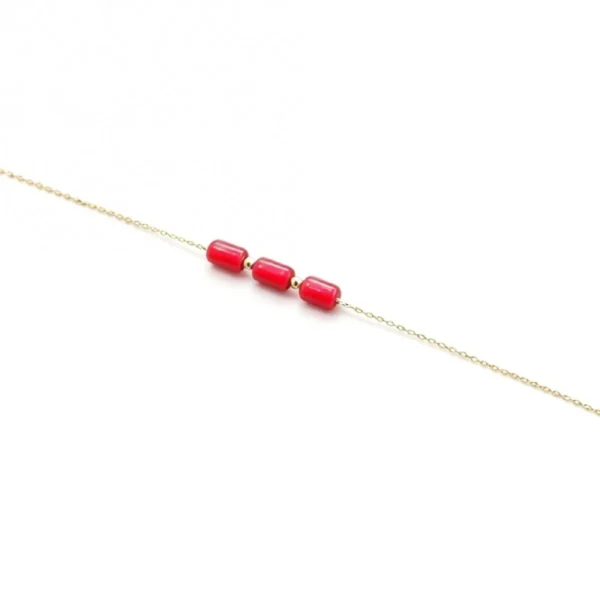 Bracelets chaine or 18k et 3 petits tubes corail véritable