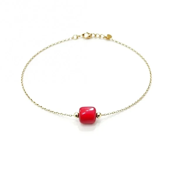 Bracelets chaîne or 18k et 1 tonneau corail véritable