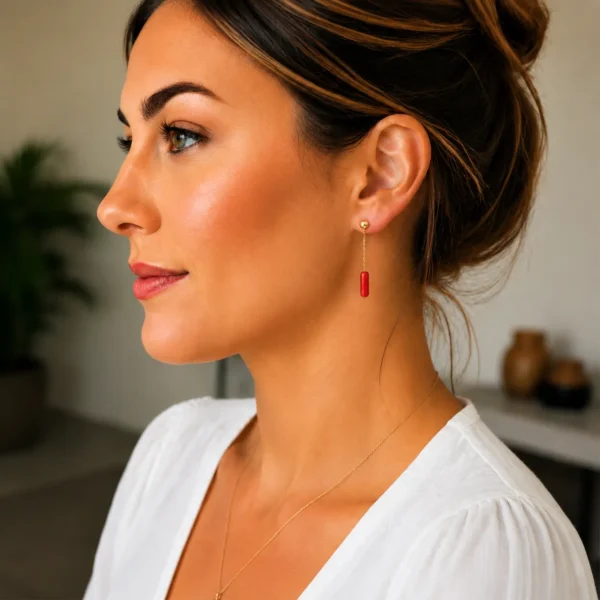 Boucle d'oreille or 18k et corail véritable