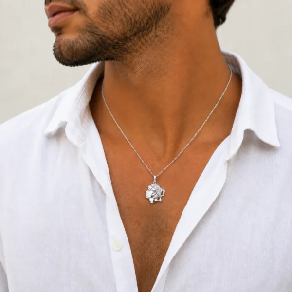 Collier et Pendentif tête de maure argent massif 925/1000 rhodié