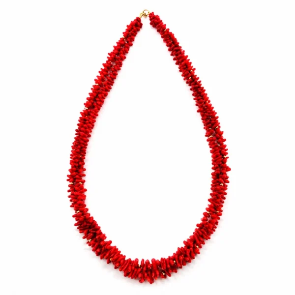 Collier double corail véritable qualité extra monté sur câble finition or 18k