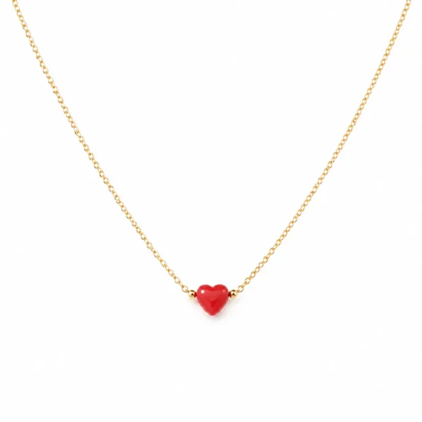 Collier or 18k et coeur corail véritable