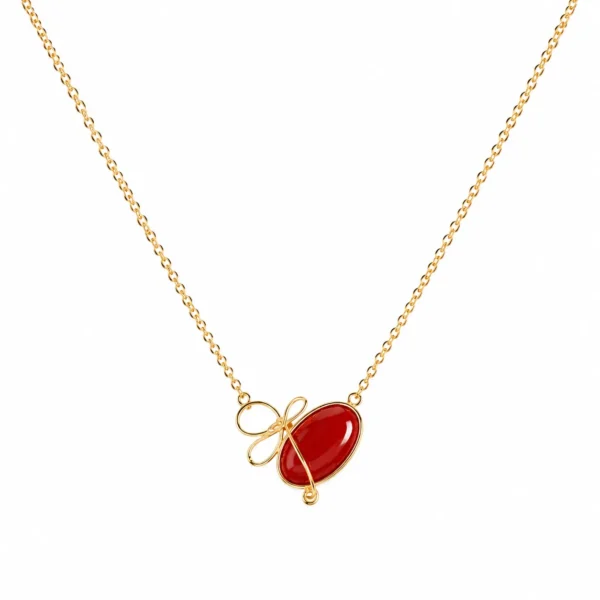 Collier or 18k Cabochon corail qualité extra