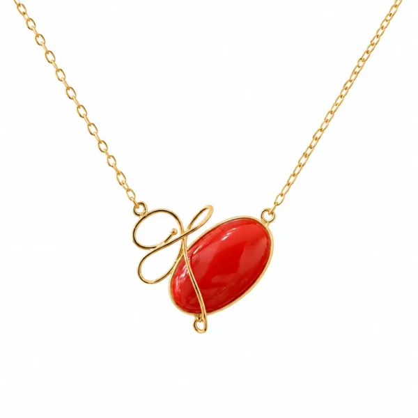 Collier or 18k Cabochon corail qualité extra