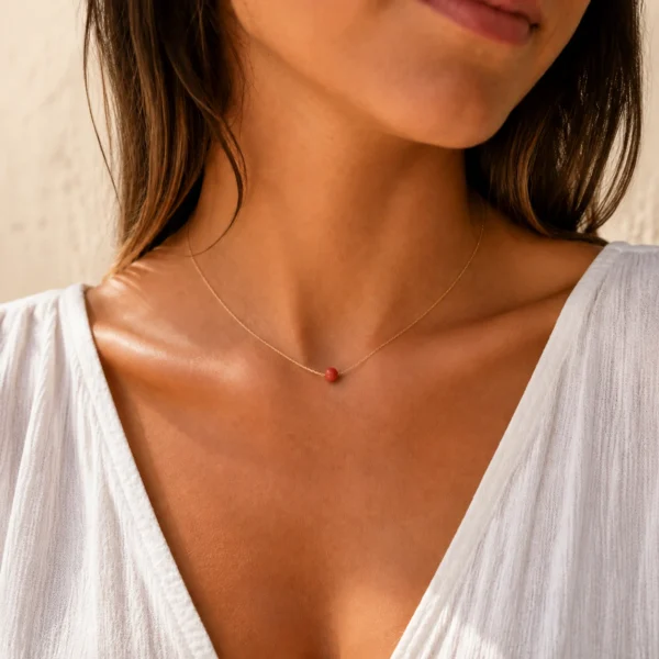 Collier Or 18k et perle corail