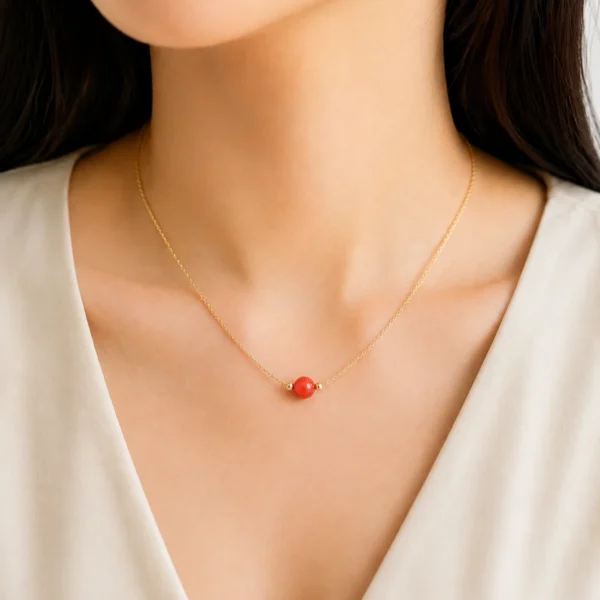 Collier Or 18k et perle corail