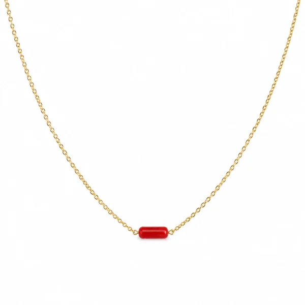 Collier or 18k et tube corail véritable