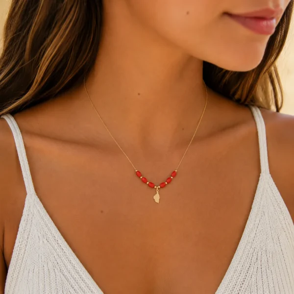 Collier or 18k corse pleine et corail véritable