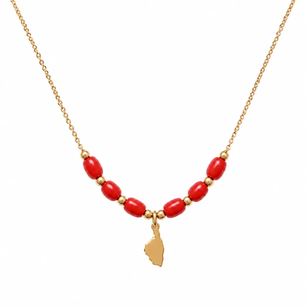 Collier or 18k corse pleine et corail véritable