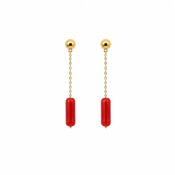 Boucle d'oreille or 18k et corail véritable