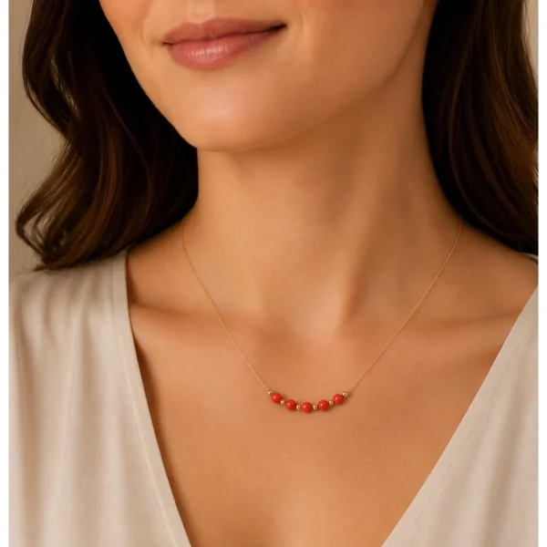 Collier or 18k et perle corail véritable